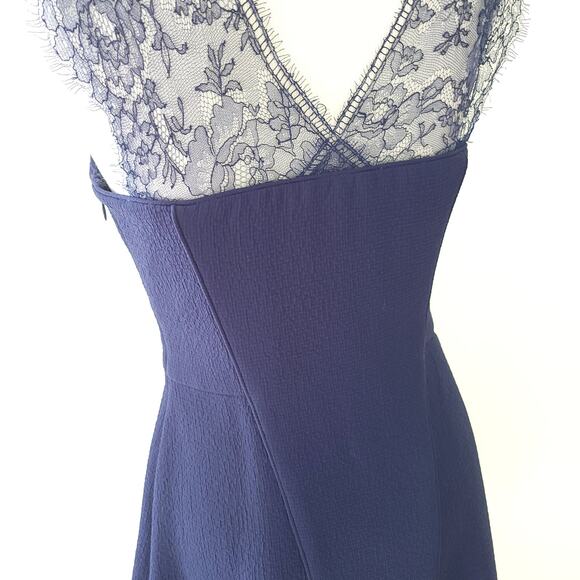 The Kooples Lace Sleeve Cocktail Dress Blue Fit Flare Crepe Medium - Picture 8 of 14
